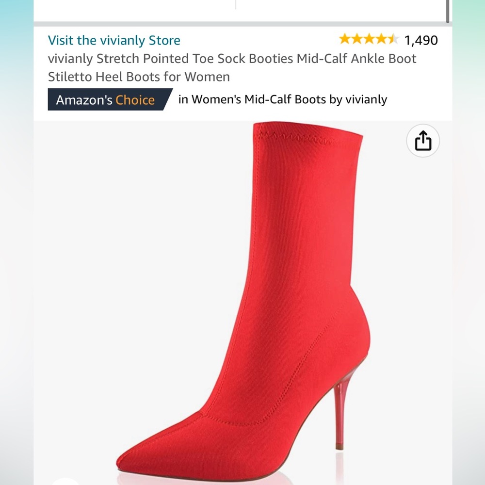 Red Pointed Toe Sock Booties 8 - image 2